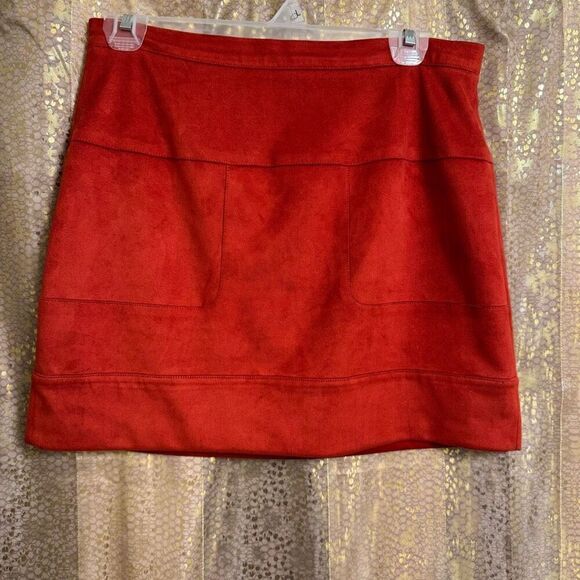 Bebe Burnt Rust Orange Suede Lined Stretch Mini Skirt Size 10 - Picture 1 of 7